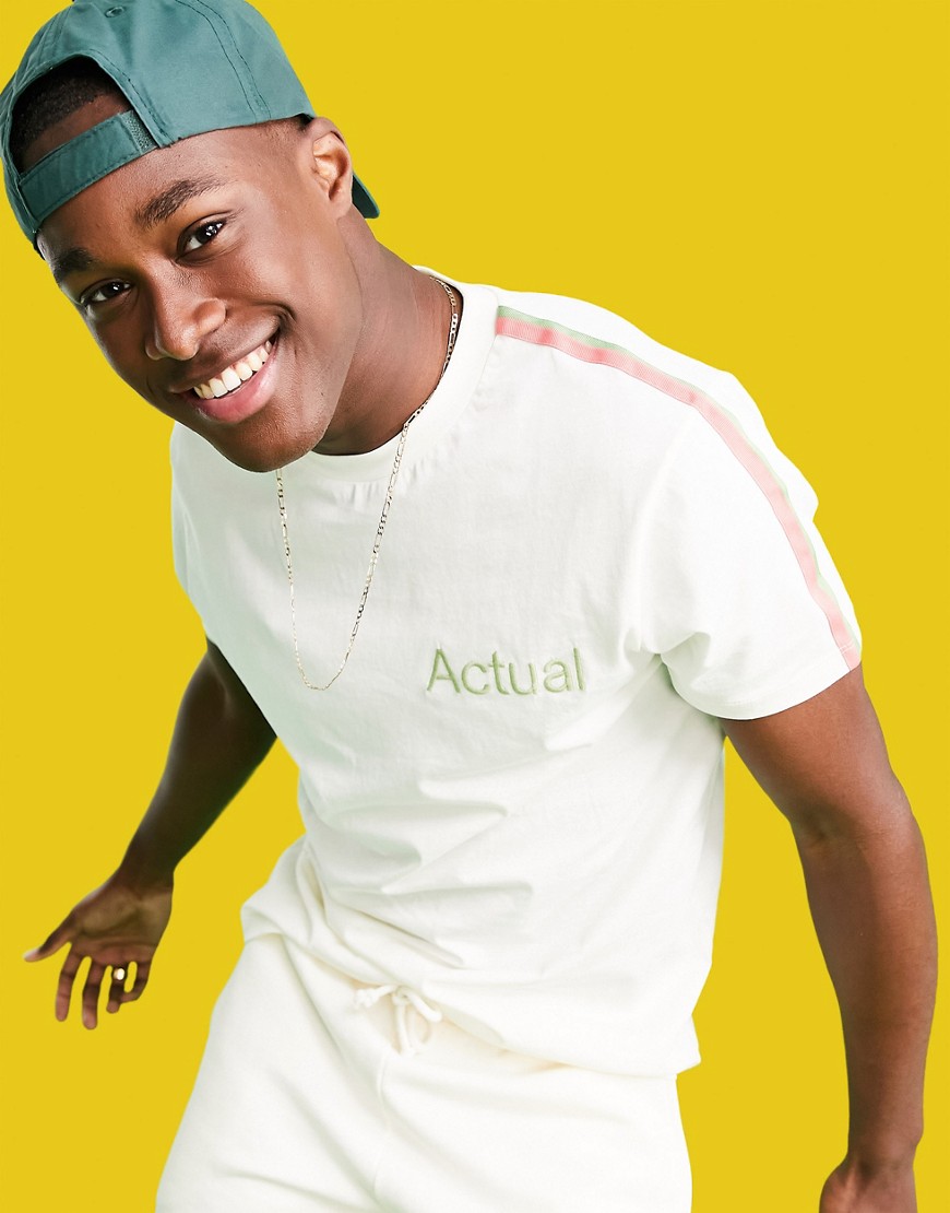 ASOS Actual Athleisure relaxed t-shirt with printed logo and side stripes - part of a set-White