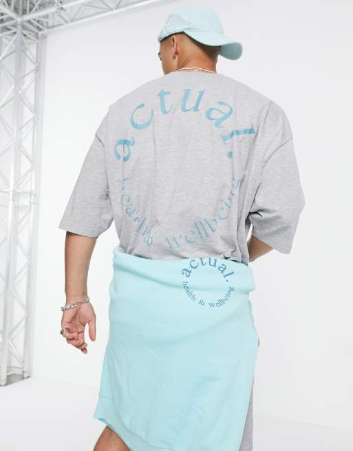 ASOS Actual Athleisure – Szary melanżowy T-shirt oversize z dużym nadrukiem „Health and Wellbeing” na plecach