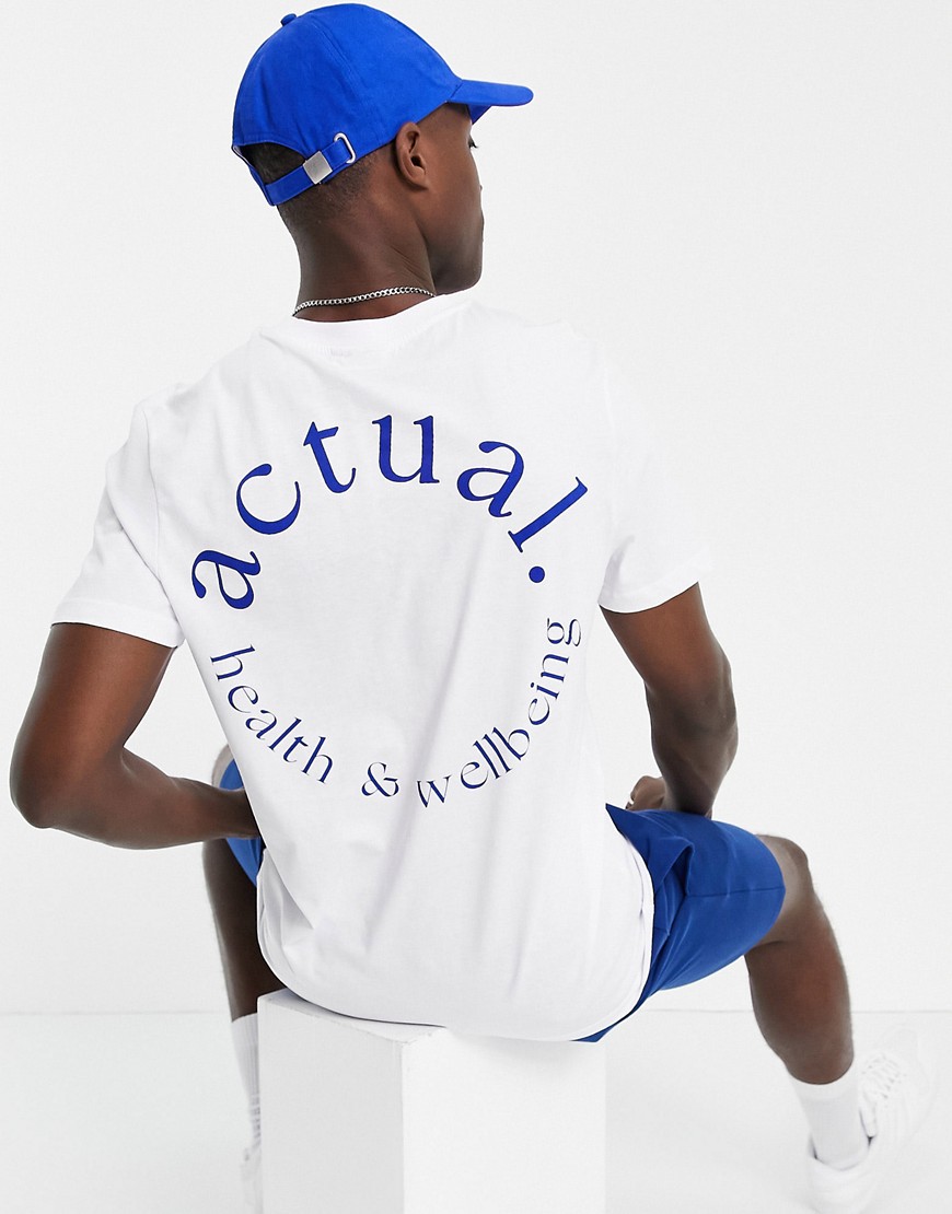 ASOS Actual Athleisure t-shirt with back circle logo back print in white