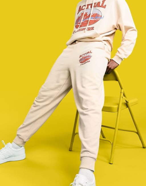 ASOS Actual - Beige joggingbukser med logoprint i afslappet pasform - Del af sæt, 4 af 4