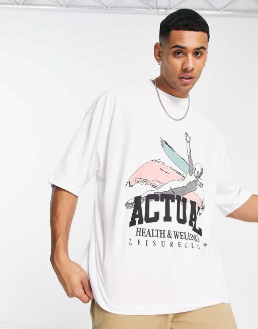 ASOS Actual – Biały T-shirt oversize z grafiką Leisure Club, 4 z 4