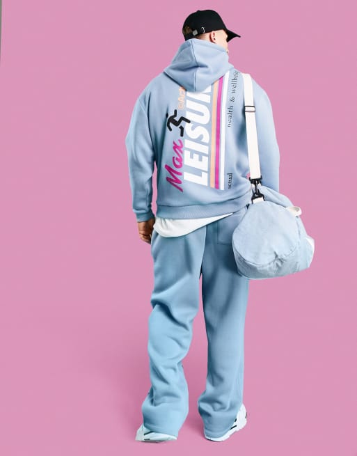 ASOS Actual – Blå huvtröja i oversize med stort tryck baktill, del av set