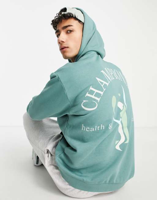 ASOS Actual – Bluza oversize w kolorze morskim z kapturem i sportową grafiką na plecach