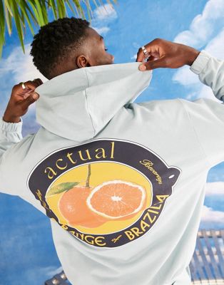 ASOS Actual co-ord oversized hoodie with circle orange graphic print in blue