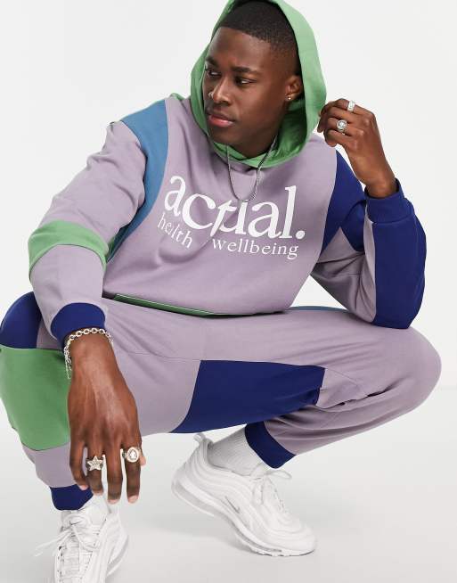 ASOS Actual co-ord oversized hoodie with colour blocking and logo print in purple