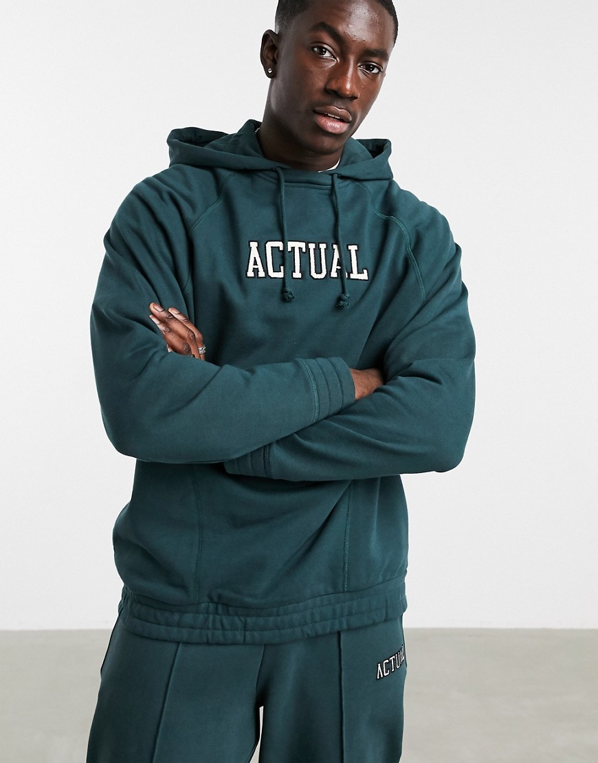 ASOS Actual co-ord oversized hoodie with embroidered logo-Green