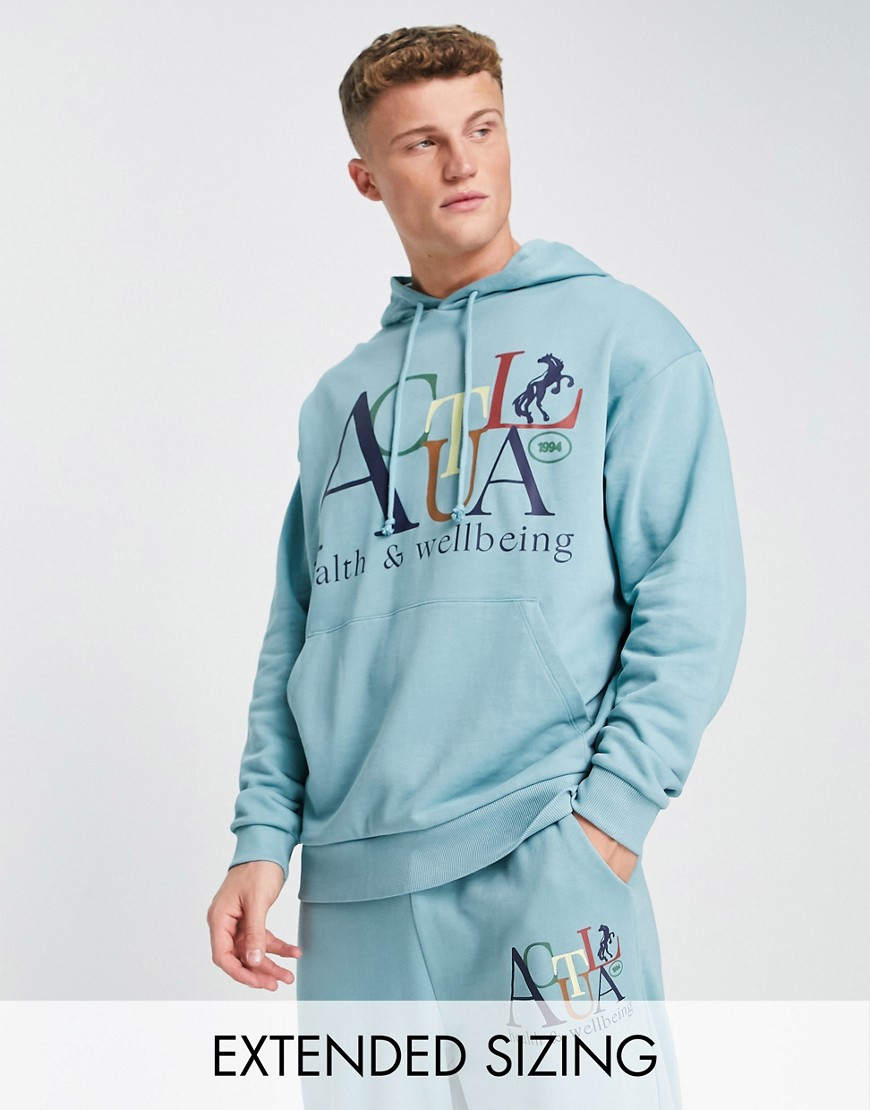 ASOS Actual co-ord oversized hoodie with health and wellbeing front logo print in light blue