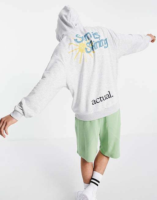 ASOS Actual co-ord oversized hoodie with multi logo and graphic prints in white marl