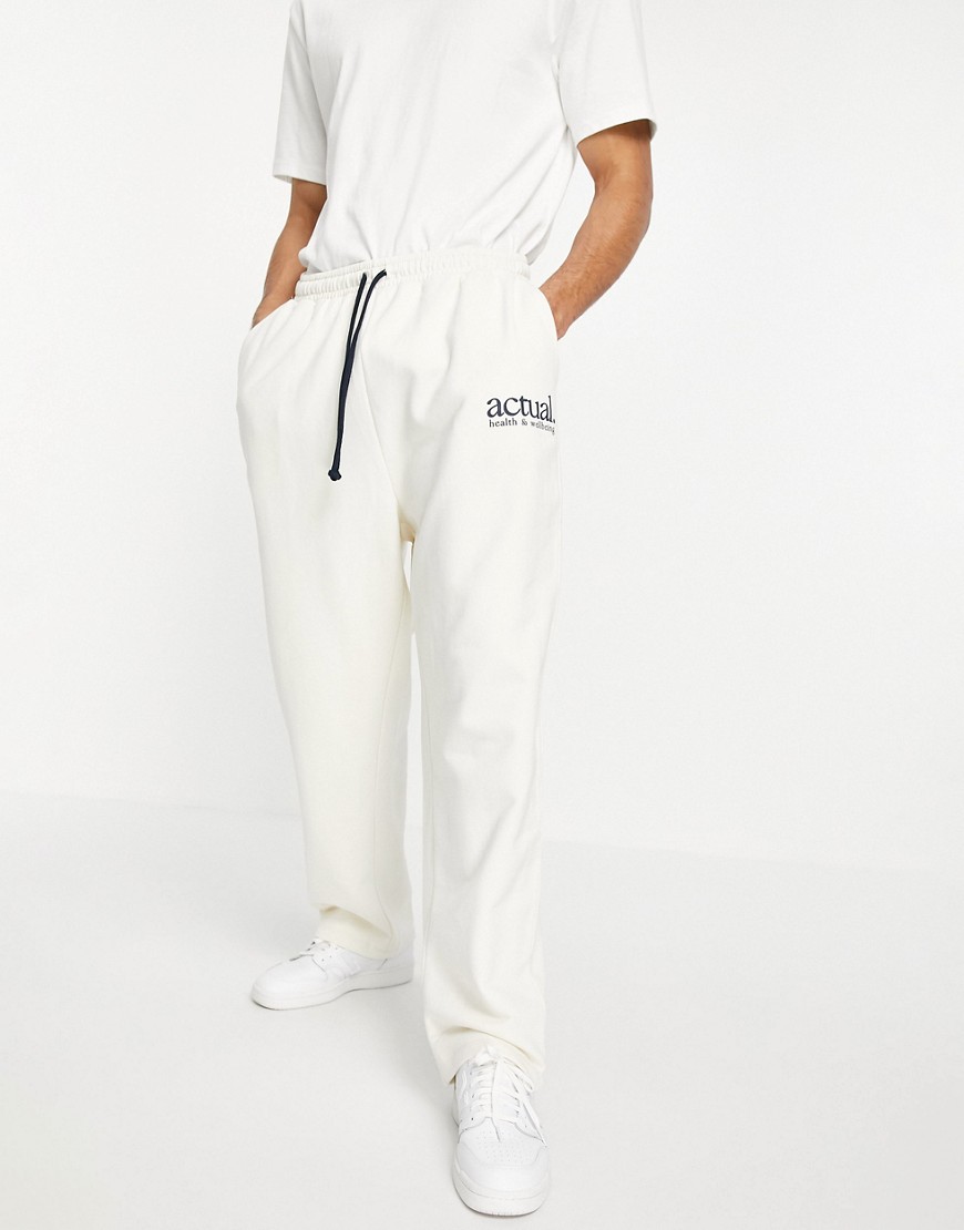 ASOS Actual co-ord oversized joggers in ecru brushed cotton with straight hem and printed logo-White