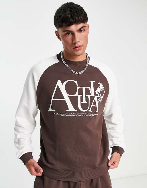 ASOS Actual co-ord oversized sweatshirt with raglan sleeves and logo in brown