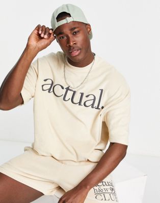 ASOS Actual co-ord oversized t-shirt in toweling with health and wellbeing club logo in cream - ASOS Price Checker