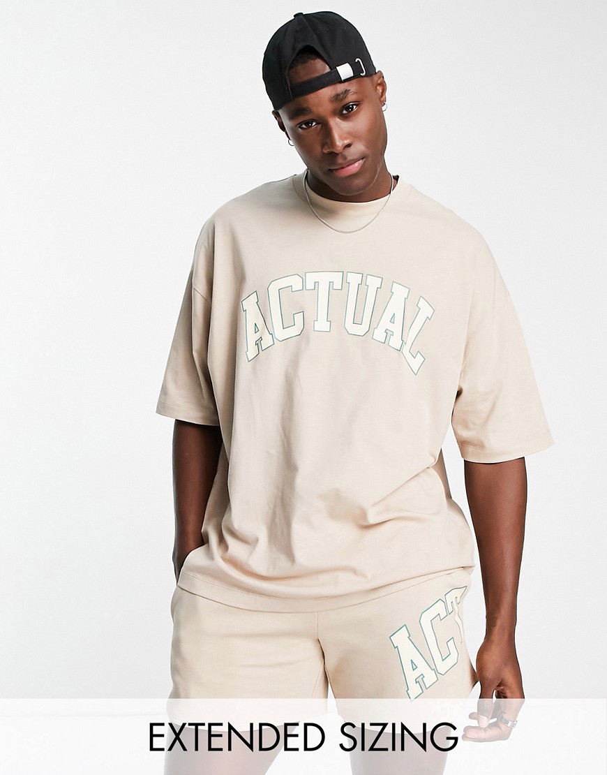 ASOS Actual co-ord oversized t-shirt with logo print in neutral