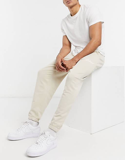Men co-ord relaxed joggers in beige with script print 