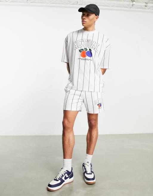 ASOS Actual co-ord relaxed striped short with fruity logo in white | ASOS