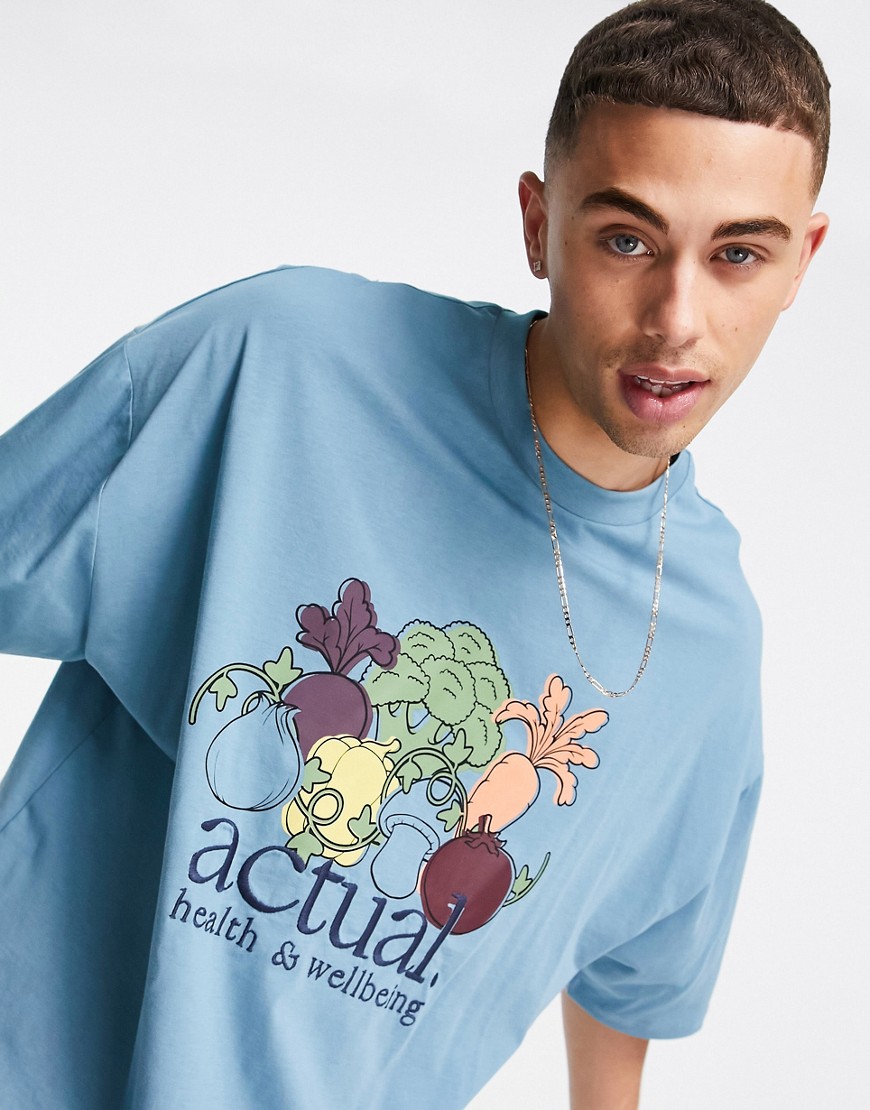 ASOS Actual coordinating oversized T-shirt with front graphic print in blue-Blues