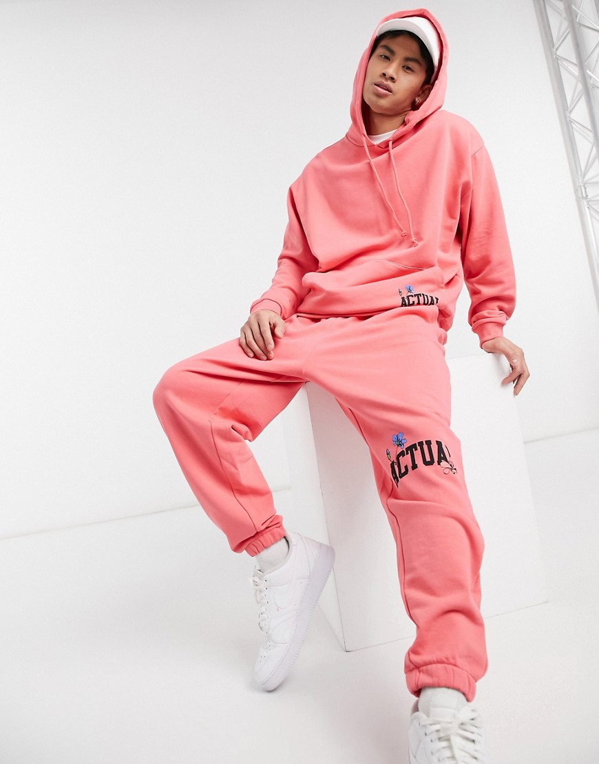 Asos Actual Coordinating Relaxed Sweatpants In Pink With Floral Print And Logo
