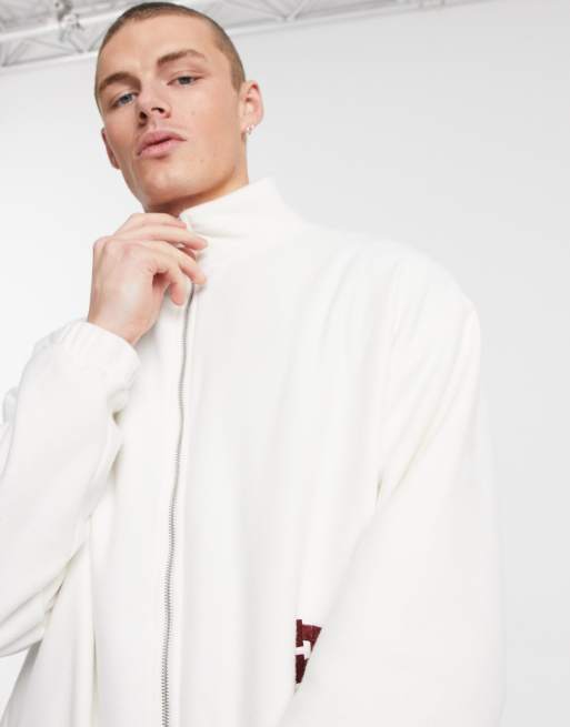 ASOS Actual - Cremefarvet jakke i polarfleece med lynlås og broderi, 3 af 4