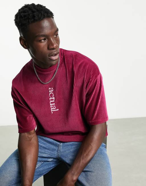 ASOS Actual – Czerwony T-shirt sztruksowy oversize z haftowanym logo „Health and Wellbeing”