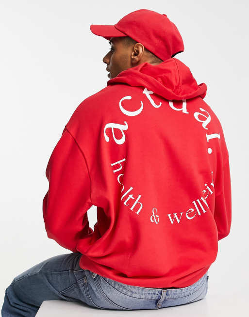 ASOS Actual - Felpa con cappuccio oversize con logo e scritta 