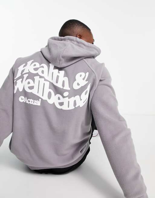ASOS Actual - Felpa con cappuccio oversize in pile grigio con logo 