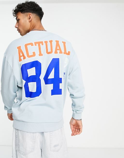 ASOS Actual - Felpa oversize azzurra con stampa grande sul retro