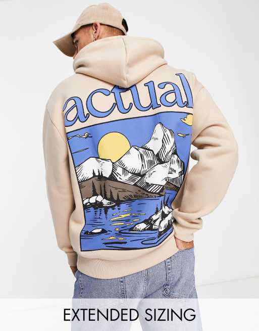 ASOS Actual - Felpa oversize color crema con stampa grande di paesaggio sul retro