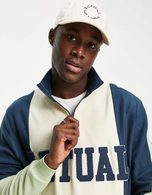 ASOS Actual - Felpa oversize con collo a imbuto in pile verde color block con logo, 2 di 4