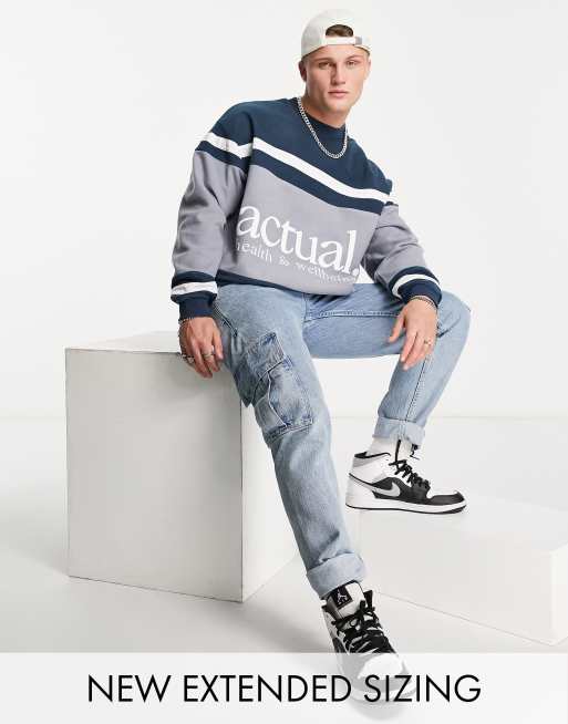 ASOS Actual - Felpa oversize in pile con dettaglio color block, colore blu navy