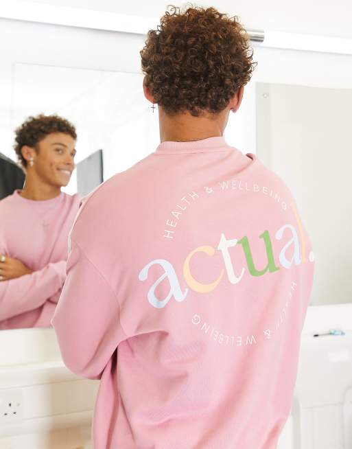 ASOS Actual - Felpa oversize rosa con stampa grande del logo 