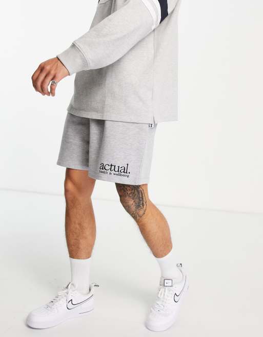 ASOS Actual - Gråmelerede basketball-shorts med logoprint i jersey - Del af sæt