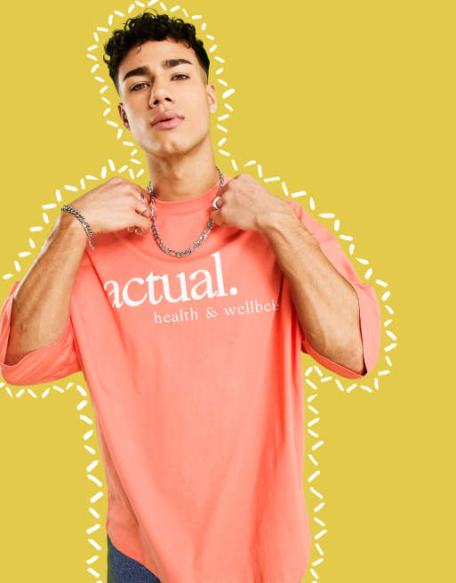 ASOS Actual - Health and Wellbeing - Koralrød oversized T-shirt med logoprint