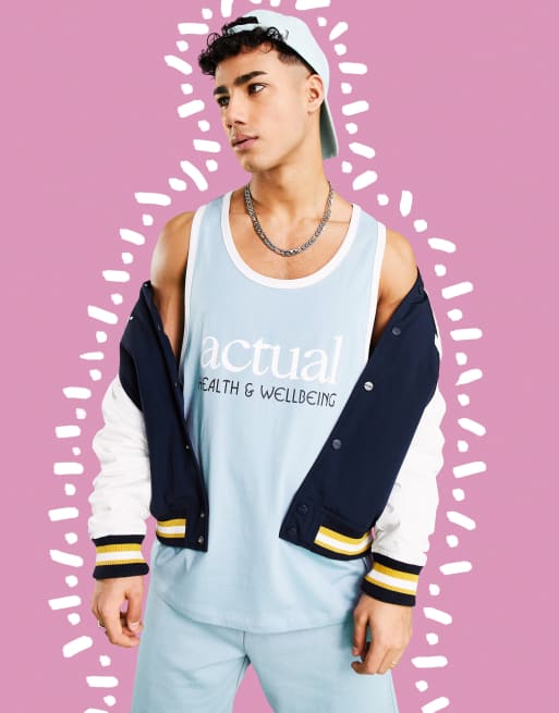 ASOS Actual – Health and Wellbeing – Ljusblått linne med tryck