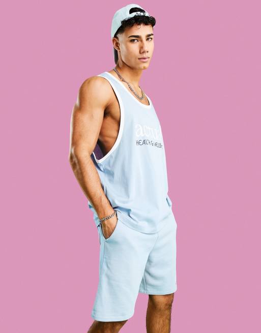ASOS Actual health and wellbeing tank top with graphic print in light blue, 3 of 4