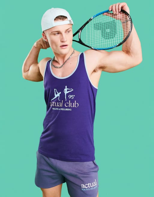 ASOS Actual health and wellbeing tank top with graphic print in navy