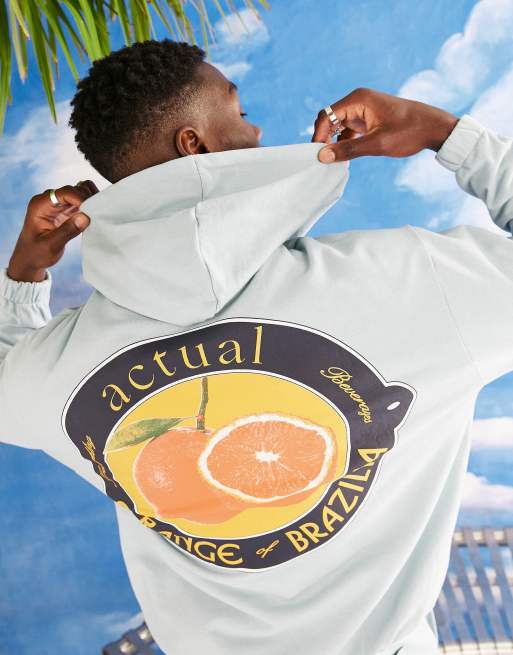 ASOS Actual hoodie with circle orange graphic print in blue - part of a set
