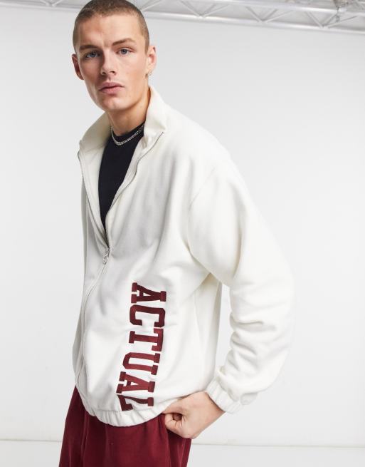 ASOS Actual – Kremowa kurtka polarowa z haftem zapinana na suwak