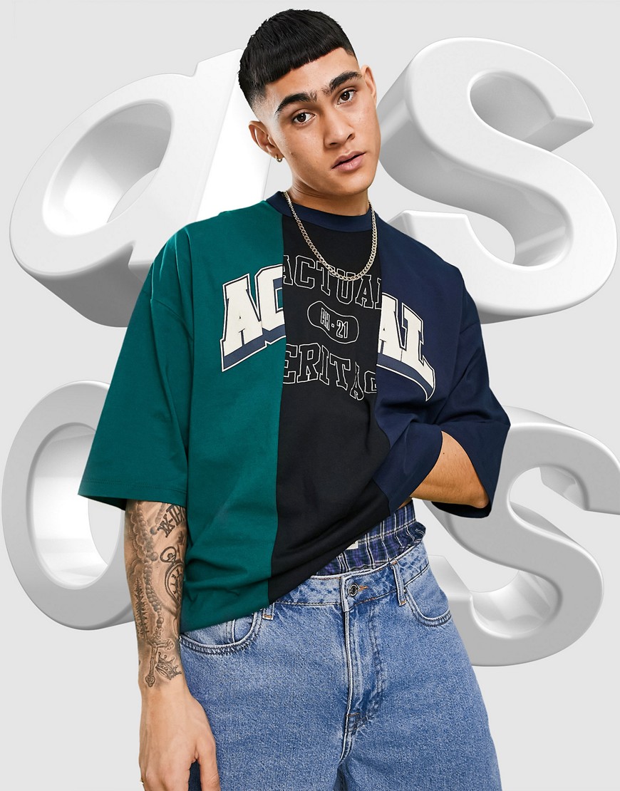 ASOS Actual – Lila blockfärgad t-shirt i oversize med panelsydd design