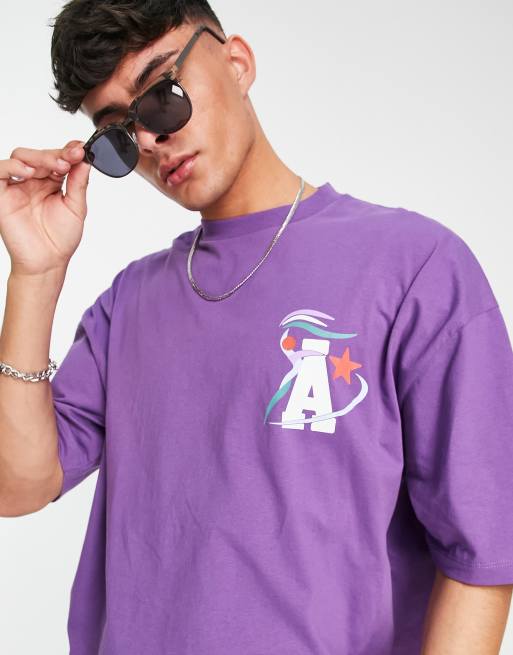 ASOS Actual – Lila t-shirt i oversize med stor logga baktill, 3 av 4