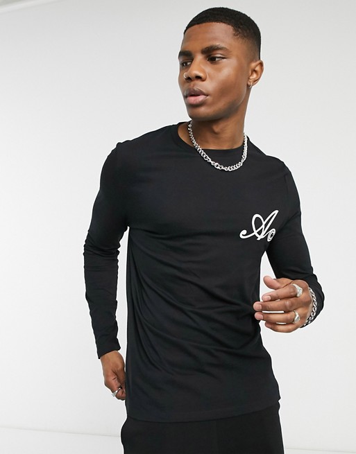 ASOS Actual long sleeve t-shirt in black with chest logo