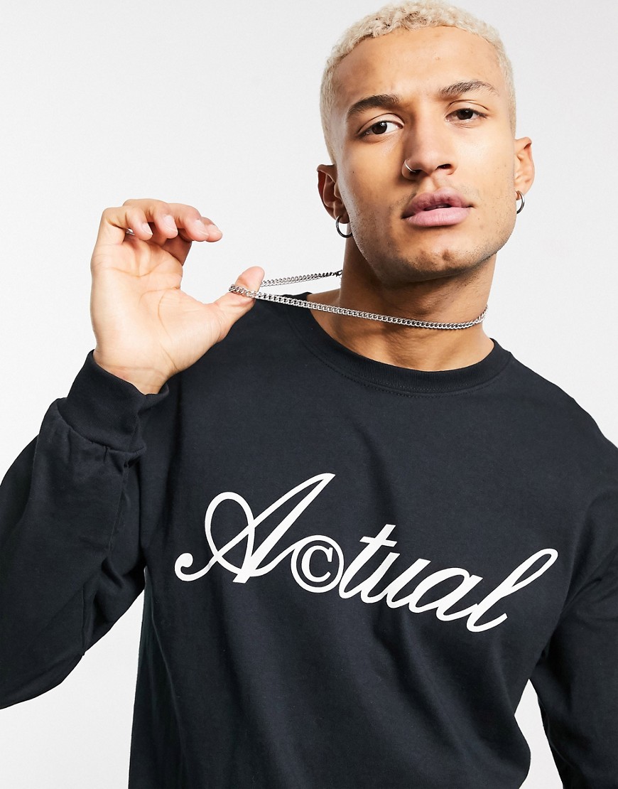 ASOS Actual long sleeve t-shirt in black with front logo
