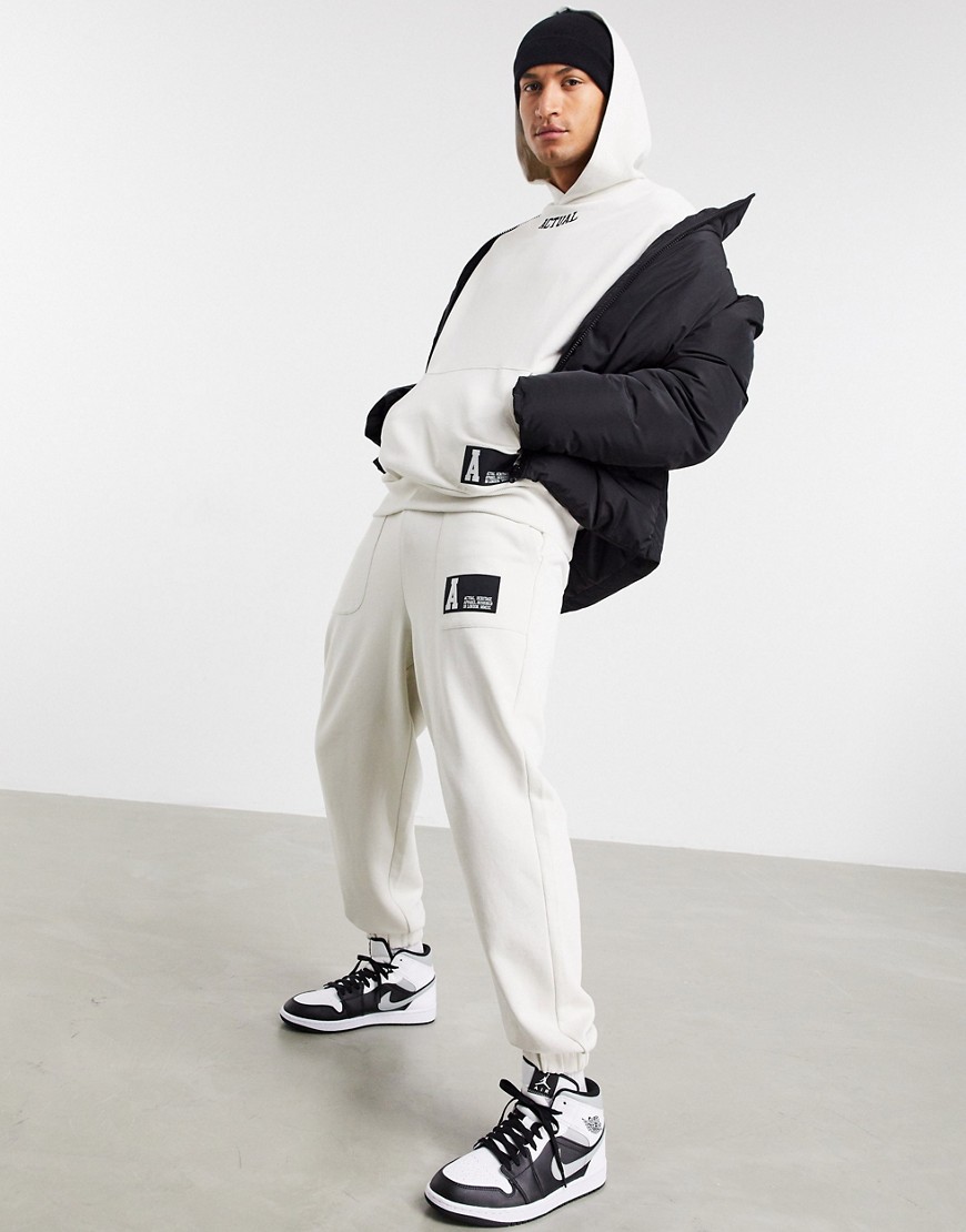 ASOS Actual matching oversized sweatpants with logo and patch-Neutral