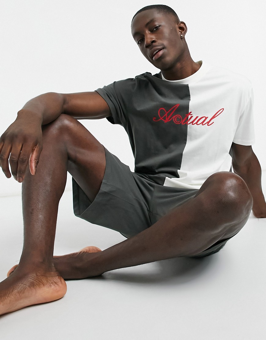 ASOS Actual – Myskläder – Panelsydd t-shirt och shorts-Svart