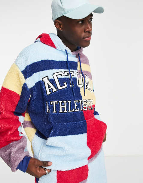 ASOS Actual – Oversize-Kapuzenpullover aus Teddyfell in Rot mit Blockfarbendesign und „Athleisure“-Logo, Kombiteil - view 1