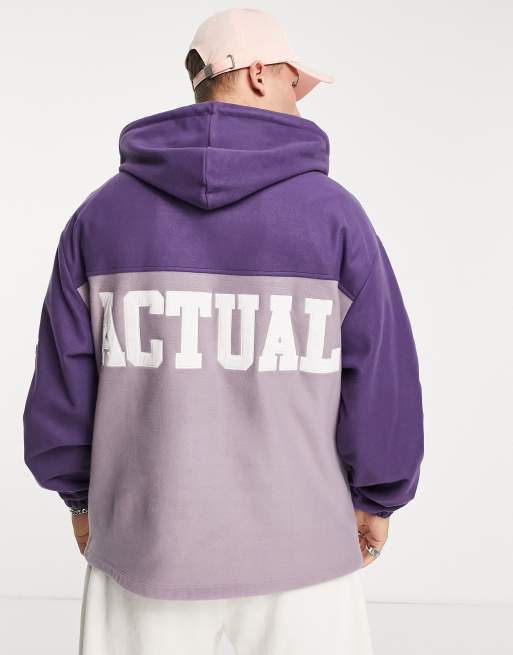 ASOS Actual – Oversize-Kapuzenpullover in Lila mit kurzem Reißverschluss, Farbblockdesign und Logoprint, 2 von 4