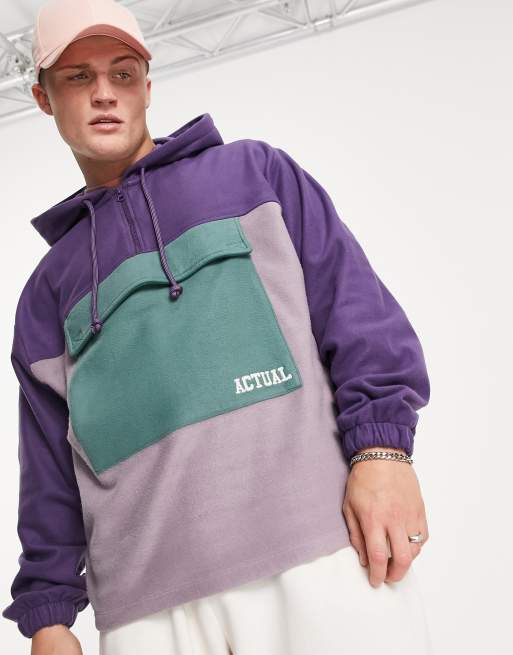 ASOS Actual – Oversize-Kapuzenpullover in Lila mit kurzem Reißverschluss, Farbblockdesign und Logoprint, 3 von 4