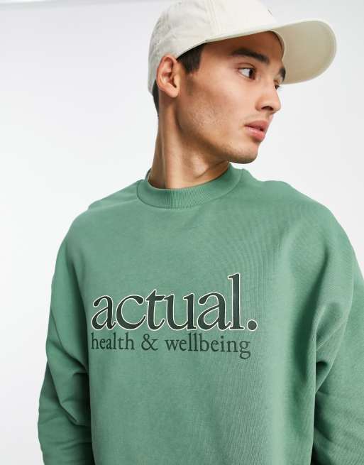 ASOS Actual – Oversize-Sweatshirt in Grün mit Logo-Grafikprints auf Vorder-  und Rückseite | ASOS