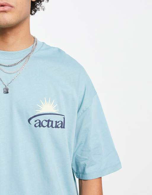 ASOS Actual – Oversize-T-Shirt in Blau mit Sonnenschein- und Logoprint, 3 von 4