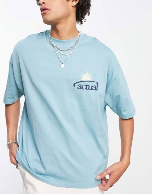 ASOS Actual – Oversize-T-Shirt in Blau mit Sonnenschein- und Logoprint, 4 von 4