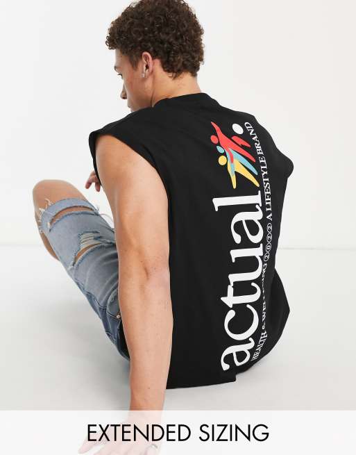 ASOS Actual – Oversize-Trägertop in Schwarz mit Logoprint auf dem Rücken
