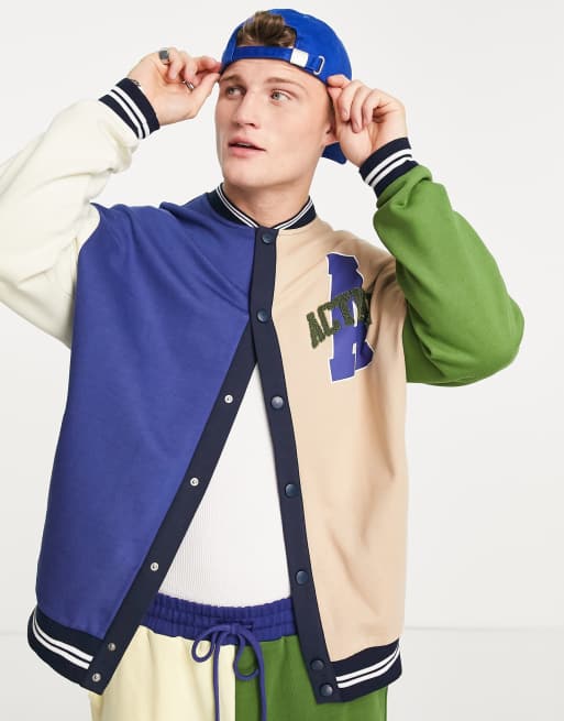 Asos actual bomber varsity jacket in navy sale